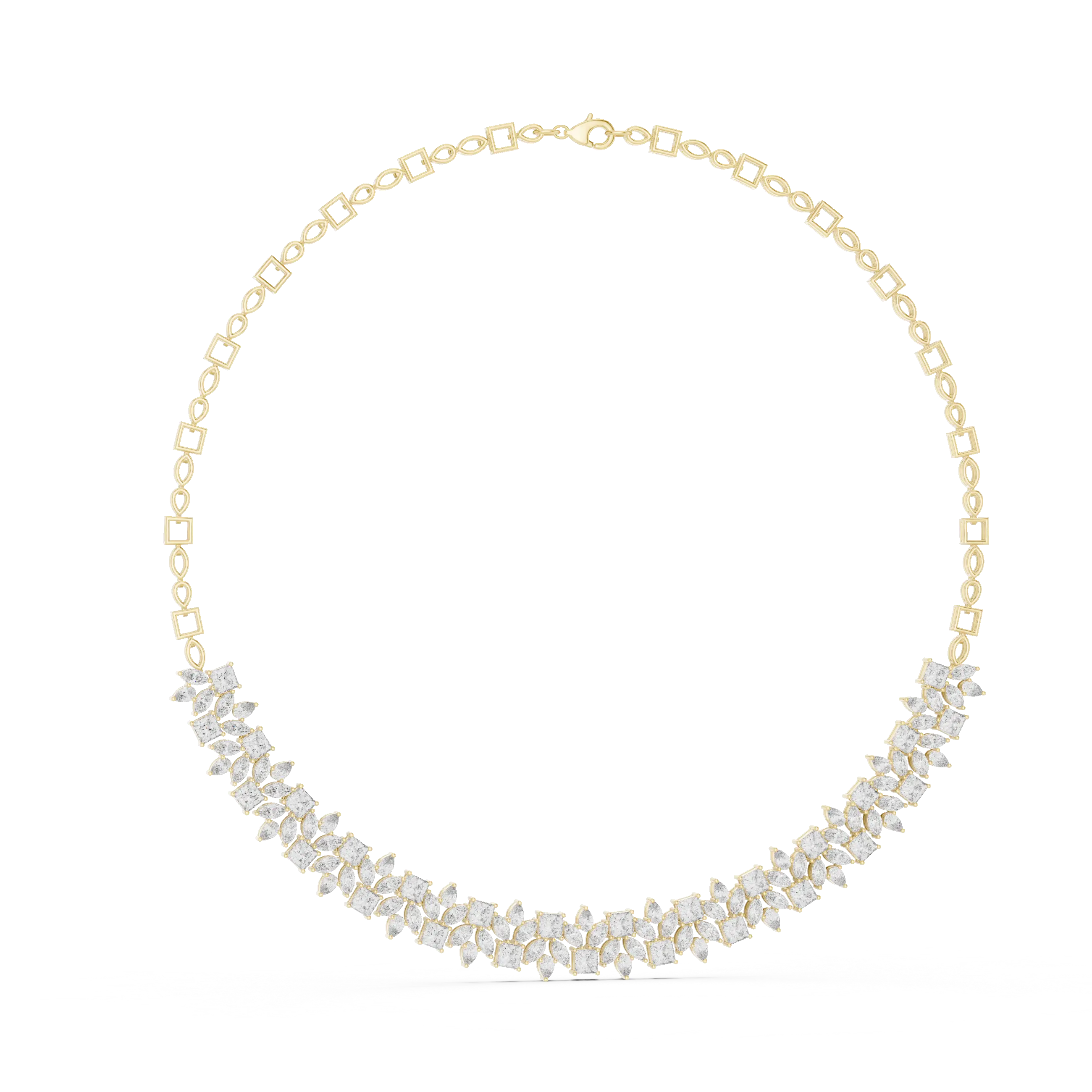 Front-View: Round Diamond Necklace with Pave Setting in 14k Yellow Gold - Lab Grown - Driona Jewels