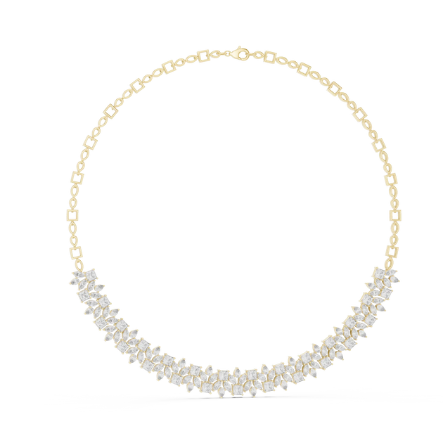 Front-View: Round Diamond Necklace with Pave Setting in 14k Yellow Gold - Lab Grown - Driona Jewels