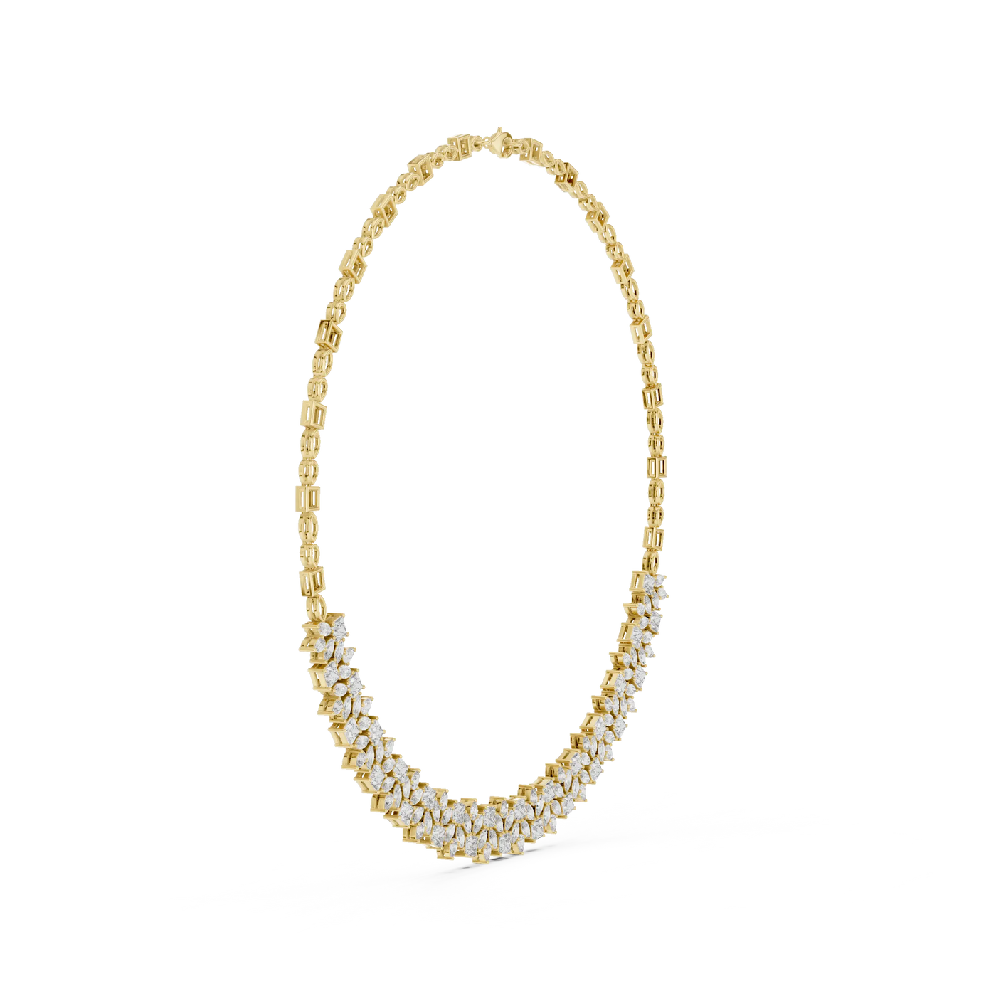 Front-view: Round Diamond Necklace with Pave Setting in 14k Yellow Gold - Lab Grown - Driona Jewels