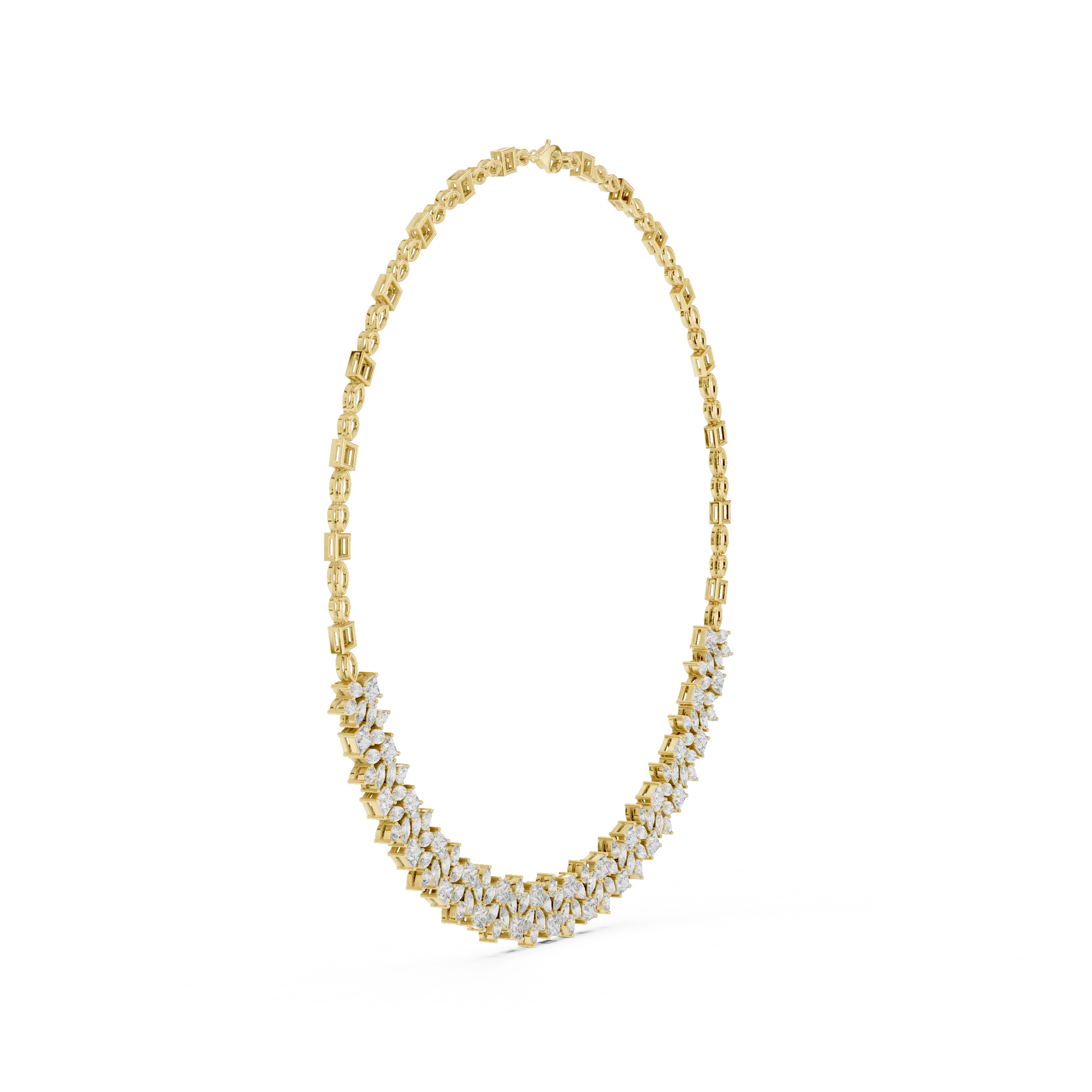 Front-view: Round Diamond Necklace with Pave Setting in 14k Yellow Gold - Lab Grown - Driona Jewels
