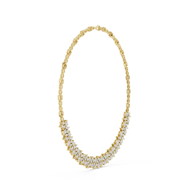 Front-view: Round Diamond Necklace with Pave Setting in 14k Yellow Gold - Lab Grown - Driona Jewels