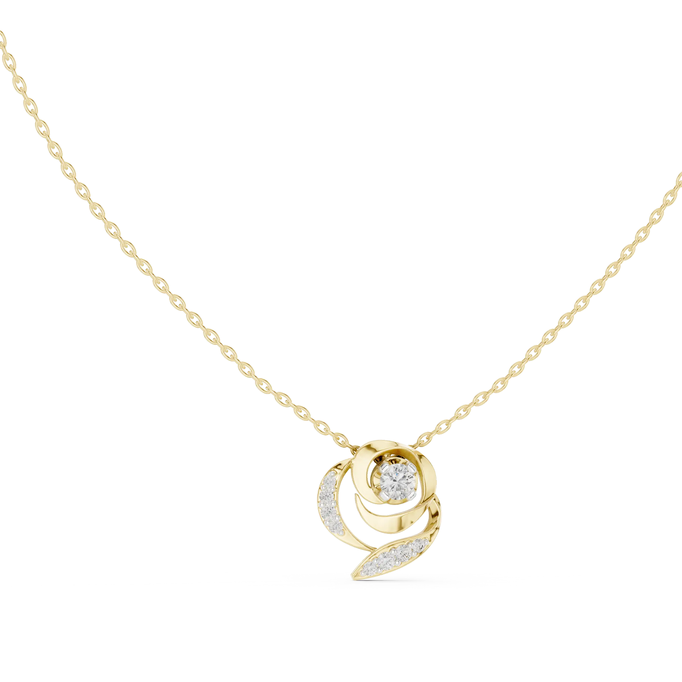 Front-View: Round Diamond Necklace with Pave Setting in 14k Yellow Gold - Lab Grown - Driona Jewels