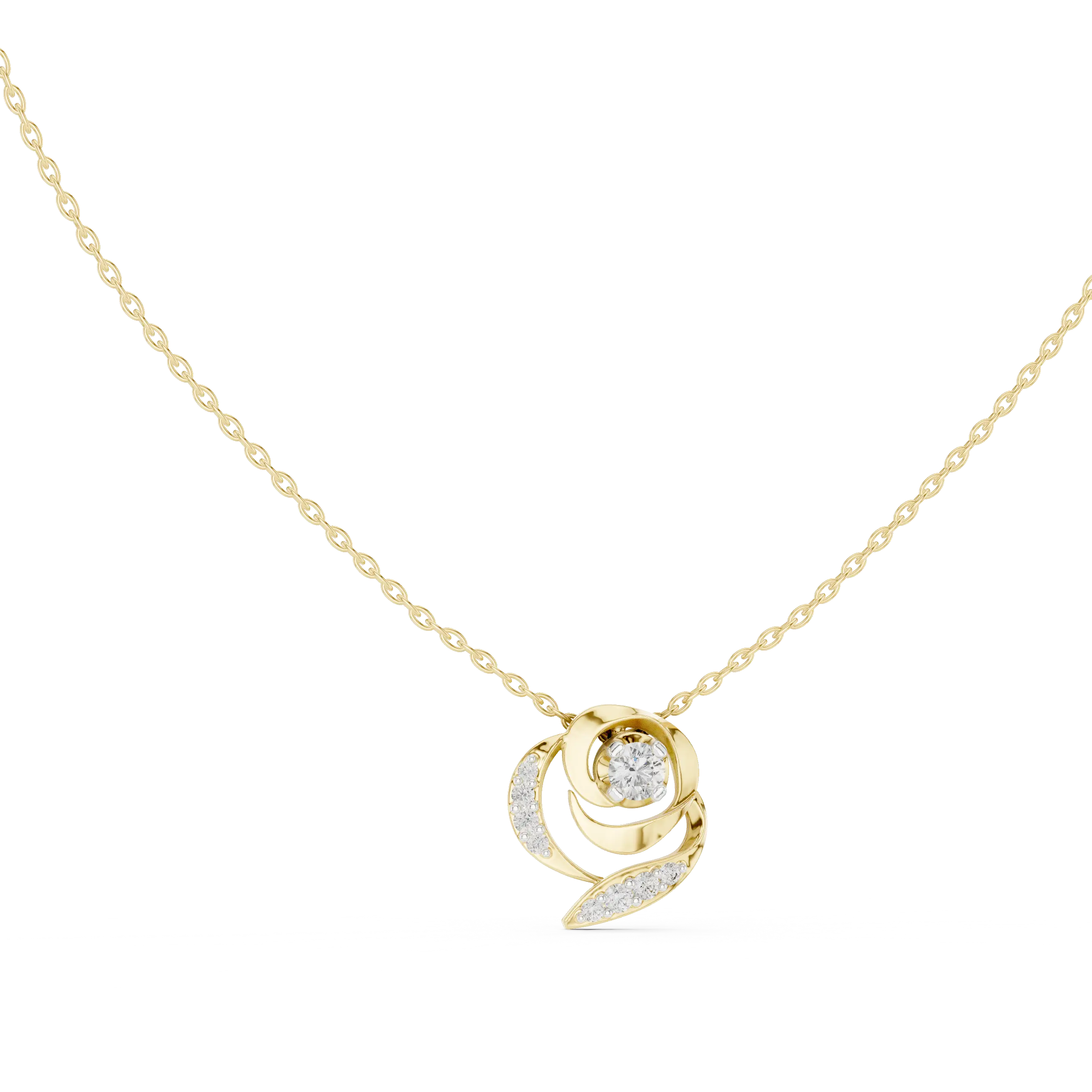 Front-View: Round Diamond Necklace with Pave Setting in 14k Yellow Gold - Lab Grown - Driona Jewels
