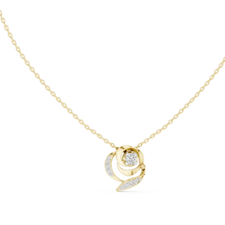 Front-View: Round Diamond Necklace with Pave Setting in 14k Yellow Gold - Lab Grown - Driona Jewels