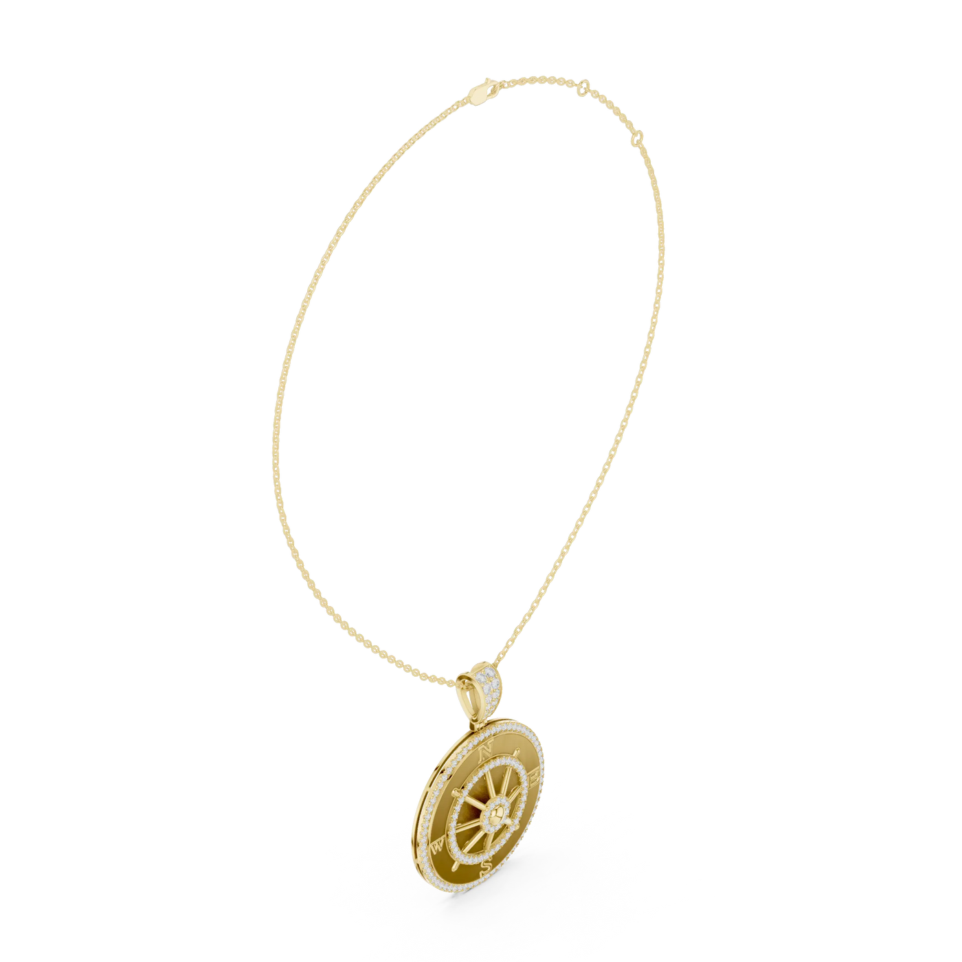 Three-quarter-view: Round Diamond Necklace with Pave Setting in 14k Yellow Gold - Lab Grown - Driona Jewels