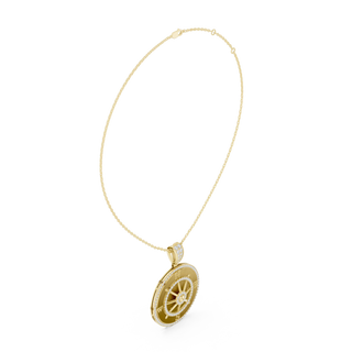 Three-quarter-view: Round Diamond Necklace with Pave Setting in 14k Yellow Gold - Lab Grown - Driona Jewels