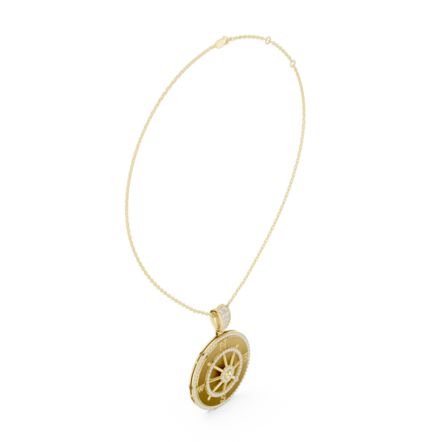 Three-quarter-view: Round Diamond Necklace with Pave Setting in 14k Yellow Gold - Lab Grown - Driona Jewels