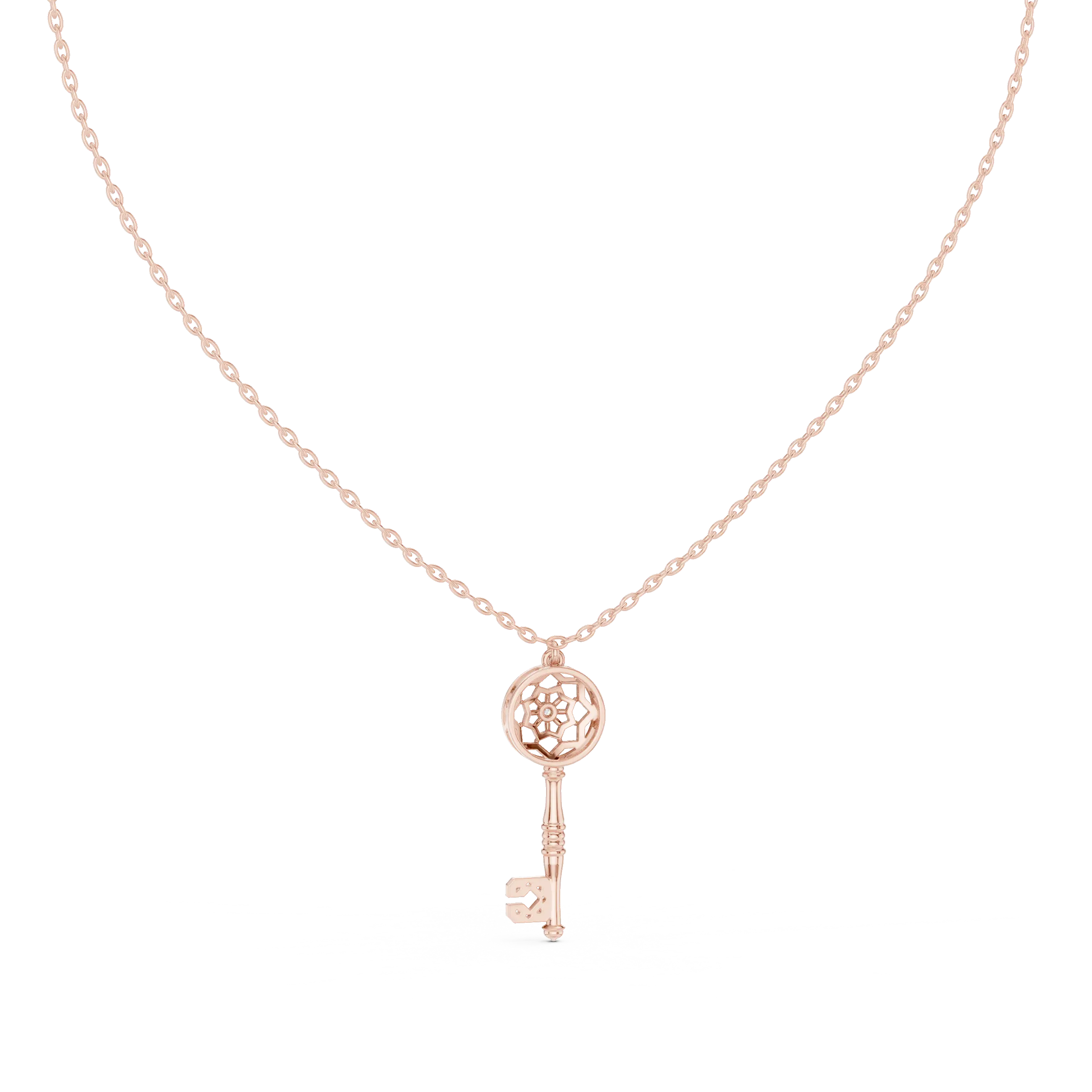 Front-View: Round Diamond Necklace with Pendant Setting in 14k Rose Gold - Lab Grown - Driona Jewels