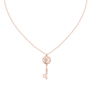 Front-View: Round Diamond Necklace with Pendant Setting in 14k Rose Gold - Lab Grown - Driona Jewels