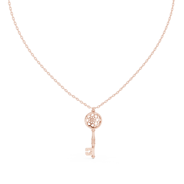 Front-View: Round Diamond Necklace with Pendant Setting in 14k Rose Gold - Lab Grown - Driona Jewels