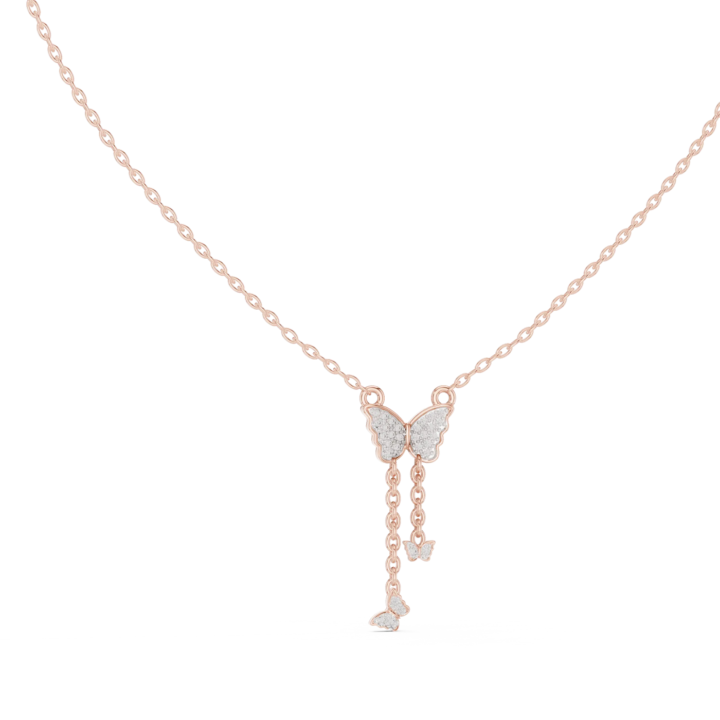 Front-View: Round Diamond Necklace with Pendant Setting in 14k Rose Gold - Lab Grown - Driona Jewels