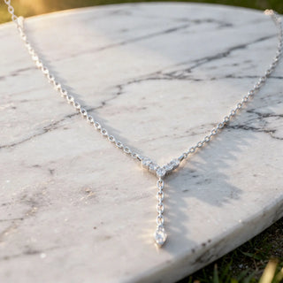 Close-up: Round Diamond Necklace with Pendant Setting in 14k White Gold - Lab Grown - Driona Jewels