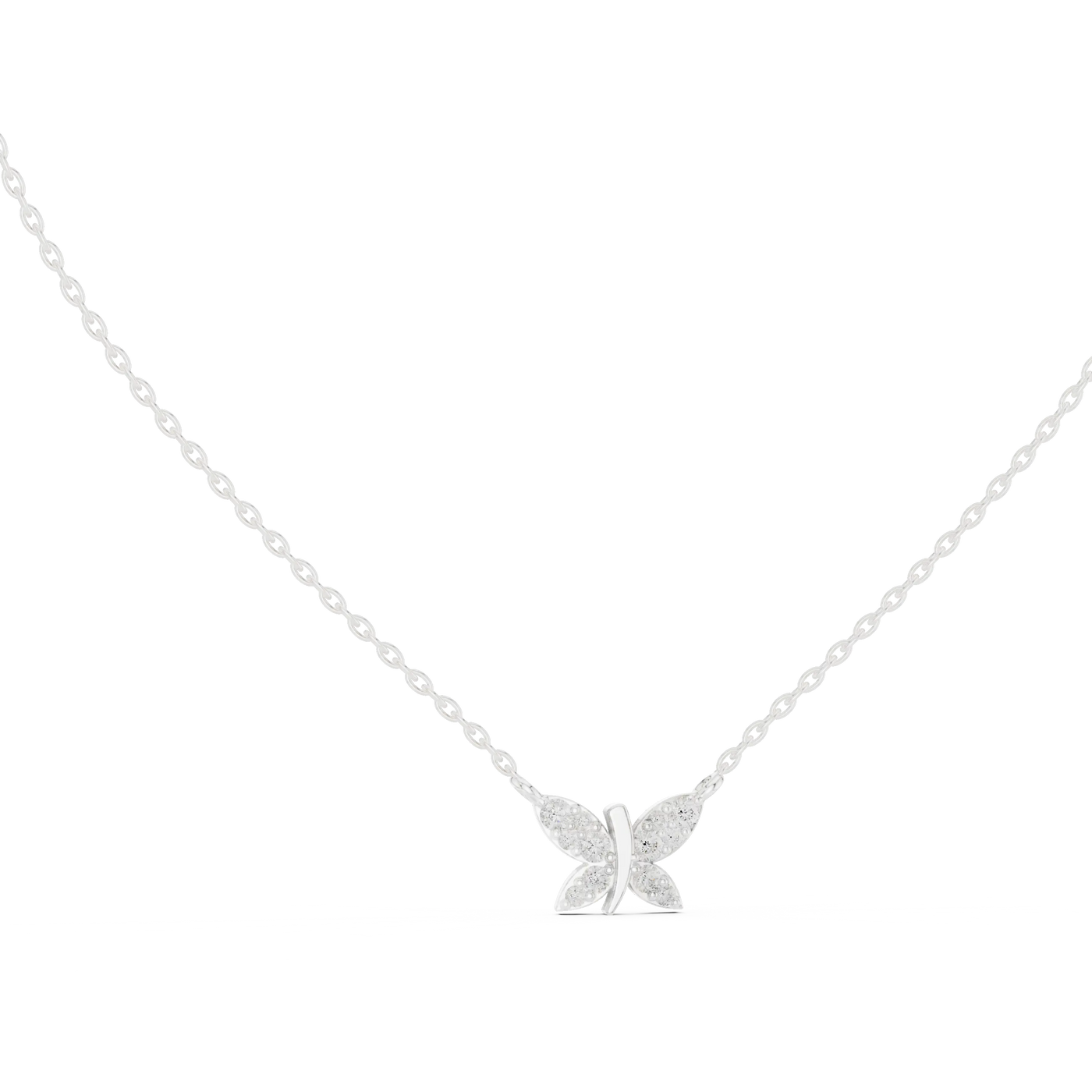 Front-View: Round Diamond Necklace with Pendant Setting in 14k White Gold - Lab Grown - Driona Jewels