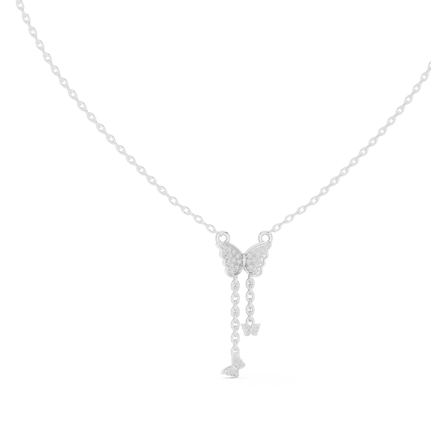 Front-view: Round Diamond Necklace with Pendant Setting in 14k White Gold - Lab Grown - Driona Jewels