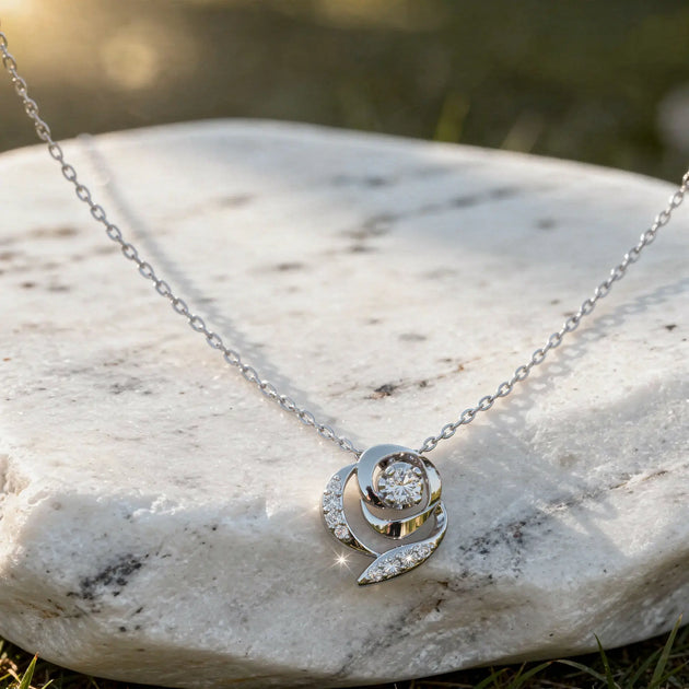 Front-view: Round Diamond Necklace with Pendant Setting in 14k White Gold - Lab Grown - Driona Jewels