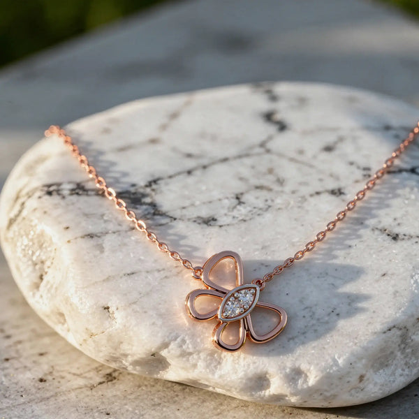 Close-up: Round Diamond Necklace with Prong Setting in 14k Rose Gold - Lab Grown - Driona Jewels