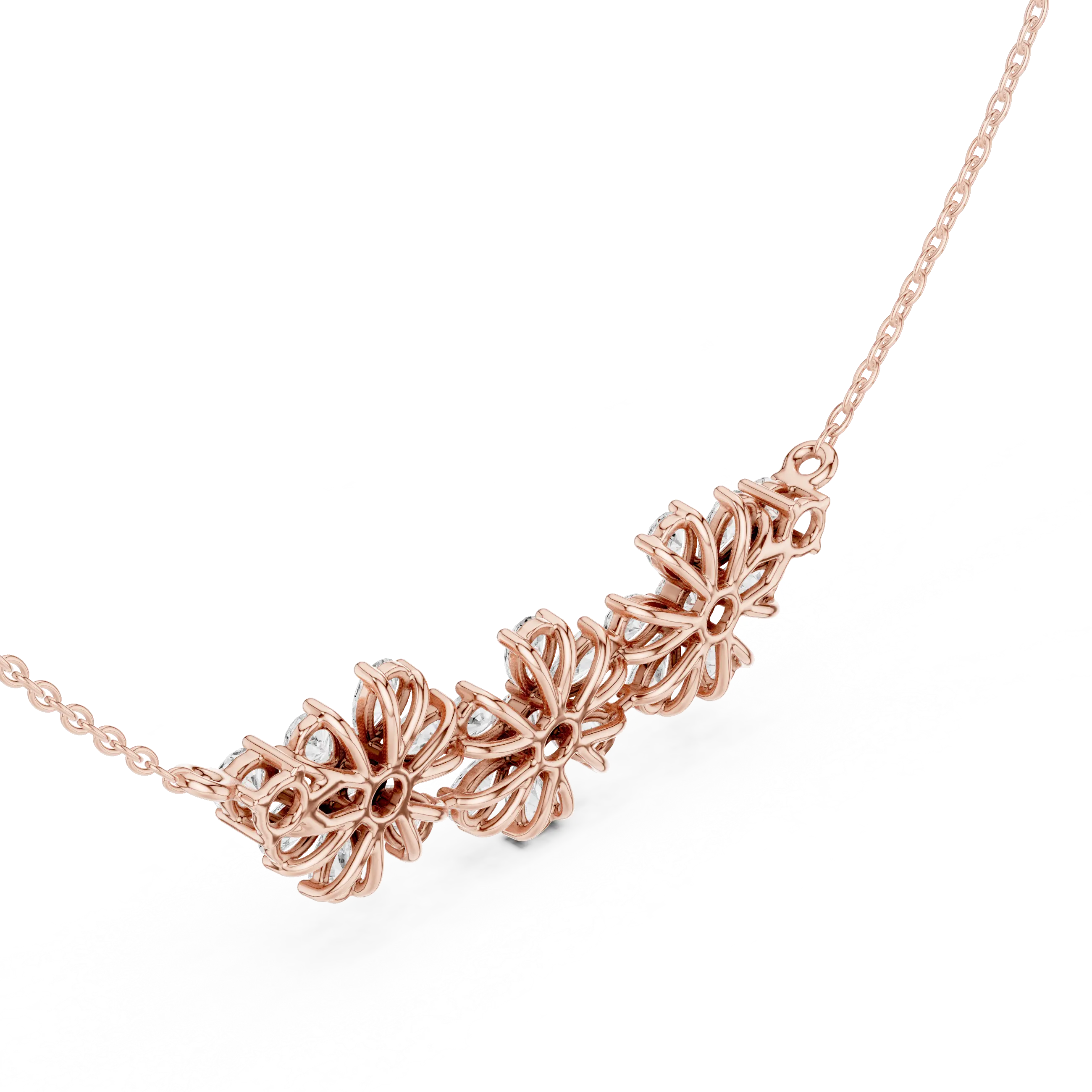 Flat Lay: Round Diamond Necklace with Prong Setting in 14k Rose Gold - Lab Grown - Driona Jewels