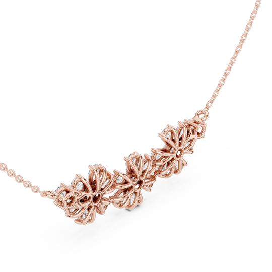 Flat Lay: Round Diamond Necklace with Prong Setting in 14k Rose Gold - Lab Grown - Driona Jewels