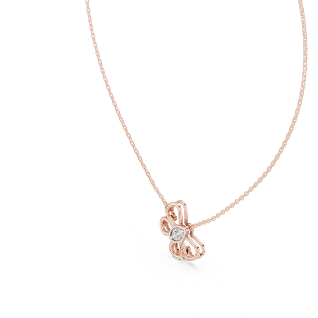 Flat Lay: Round Diamond Necklace with Prong Setting in 14k Rose Gold - Lab Grown - Driona Jewels