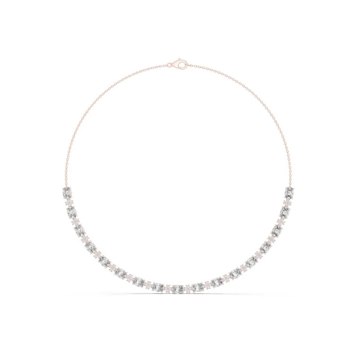 Front View: Round Diamond Necklace with Prong Setting in 14k Rose Gold - Lab Grown - Driona Jewels