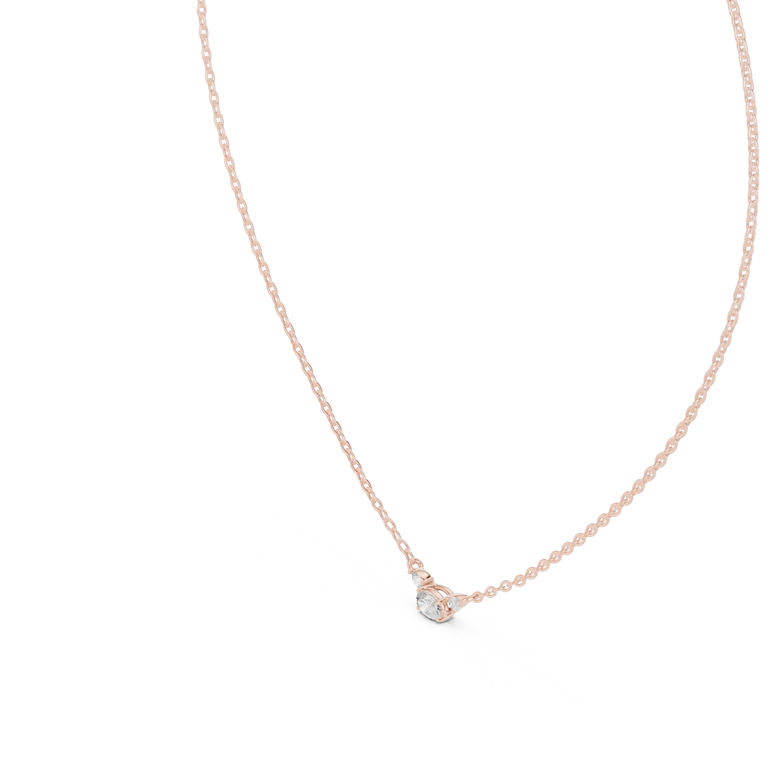 Front View: Round Diamond Necklace with Prong Setting in 14k Rose Gold - Lab Grown - Driona Jewels