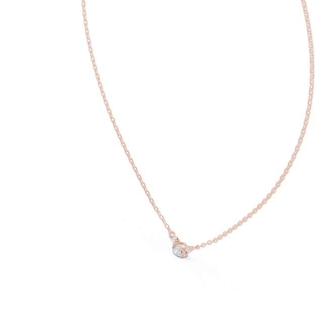 Front View: Round Diamond Necklace with Prong Setting in 14k Rose Gold - Lab Grown - Driona Jewels