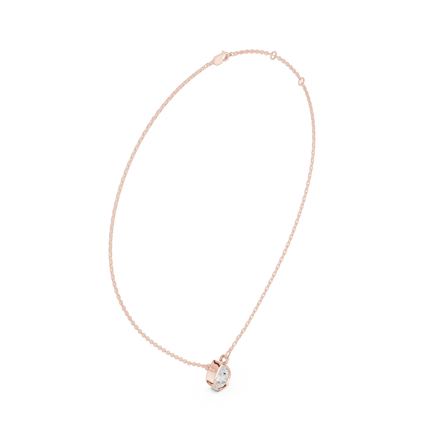 Front-View: Round Diamond Necklace with Prong Setting in 14k Rose Gold - Lab Grown - Driona Jewels