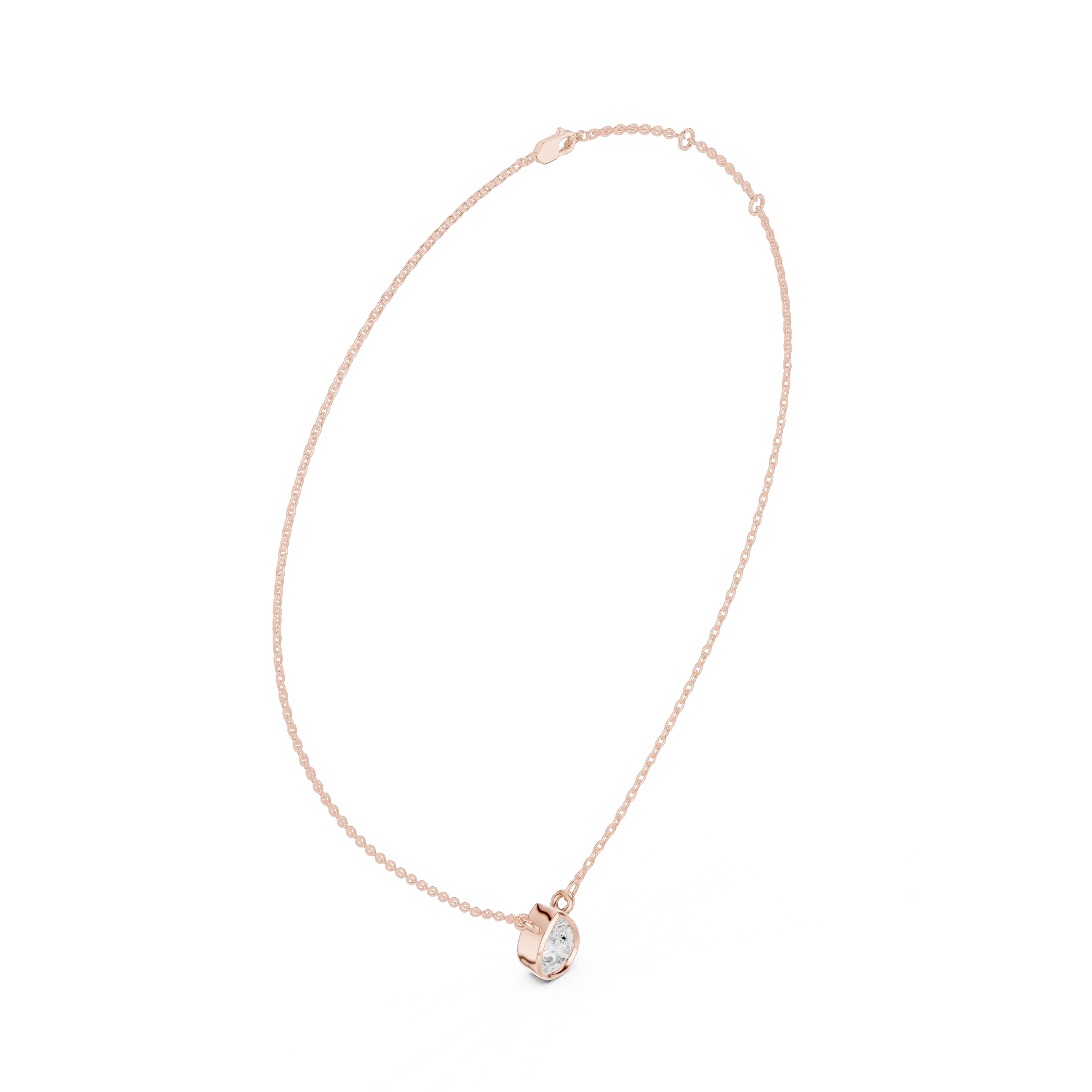Front-View: Round Diamond Necklace with Prong Setting in 14k Rose Gold - Lab Grown - Driona Jewels