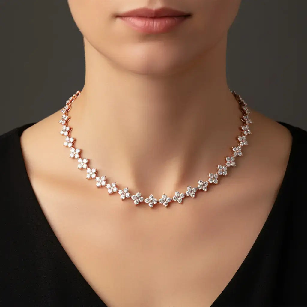 Front-view: Round Diamond Necklace with Prong Setting in 14k Rose Gold - Lab Grown - Driona Jewels