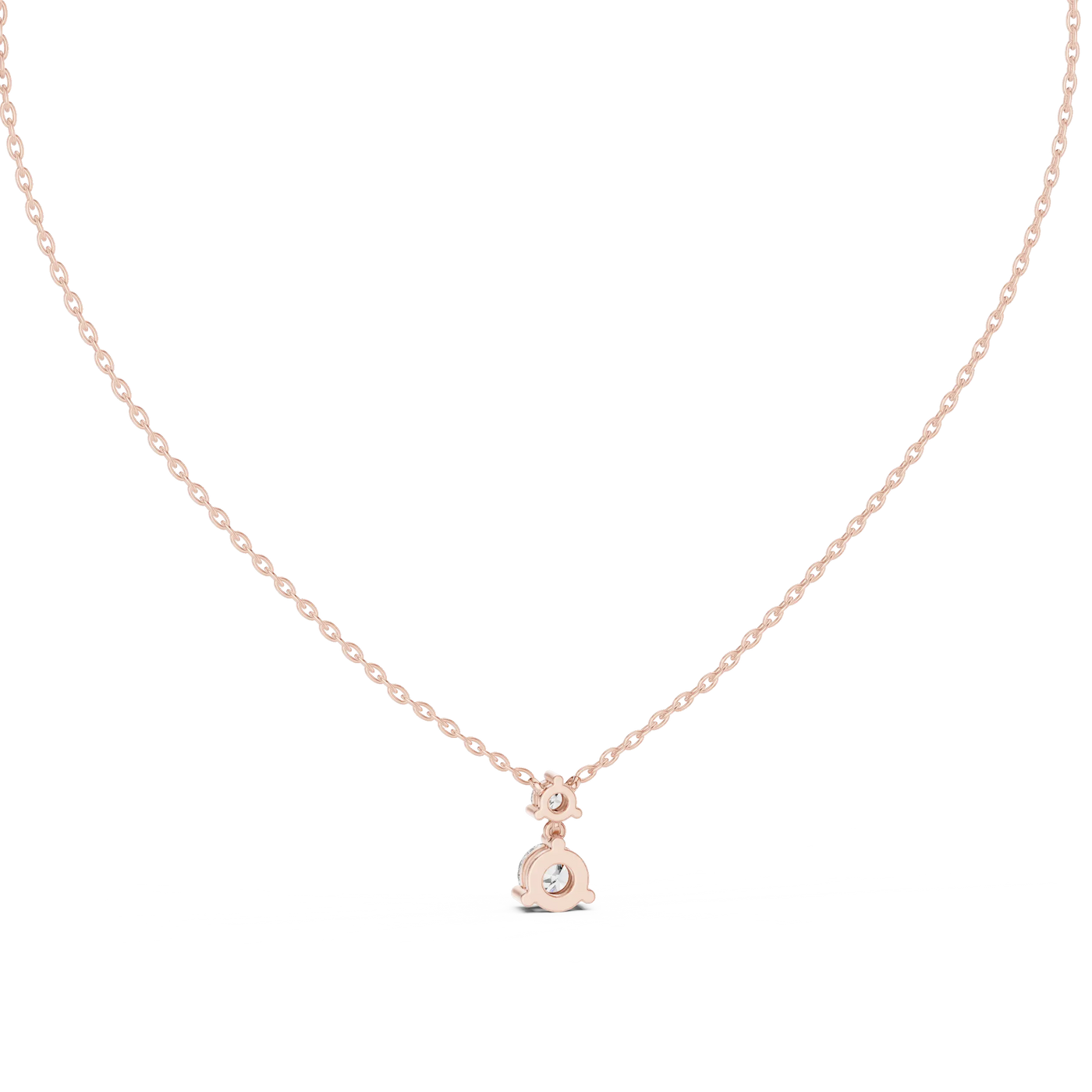 Front-view: Round Diamond Necklace with Prong Setting in 14k Rose Gold - Lab Grown - Driona Jewels