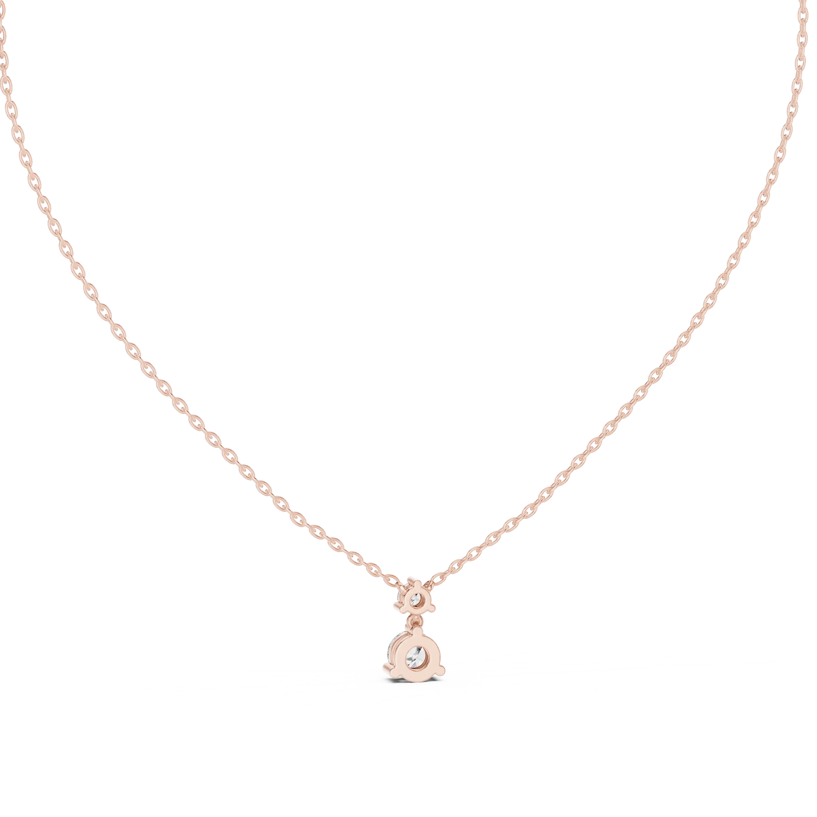 Front-view: Round Diamond Necklace with Prong Setting in 14k Rose Gold - Lab Grown - Driona Jewels