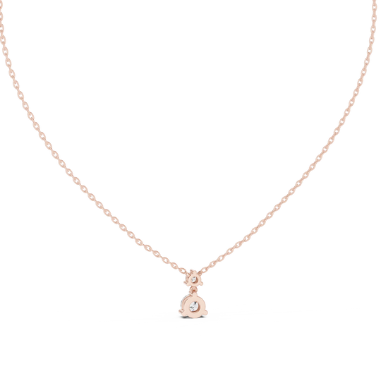 Front-view: Round Diamond Necklace with Prong Setting in 14k Rose Gold - Lab Grown - Driona Jewels