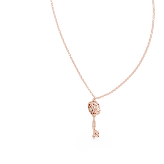 Front-view: Round Diamond Necklace with Prong Setting in 14k Rose Gold - Lab Grown - Driona Jewels