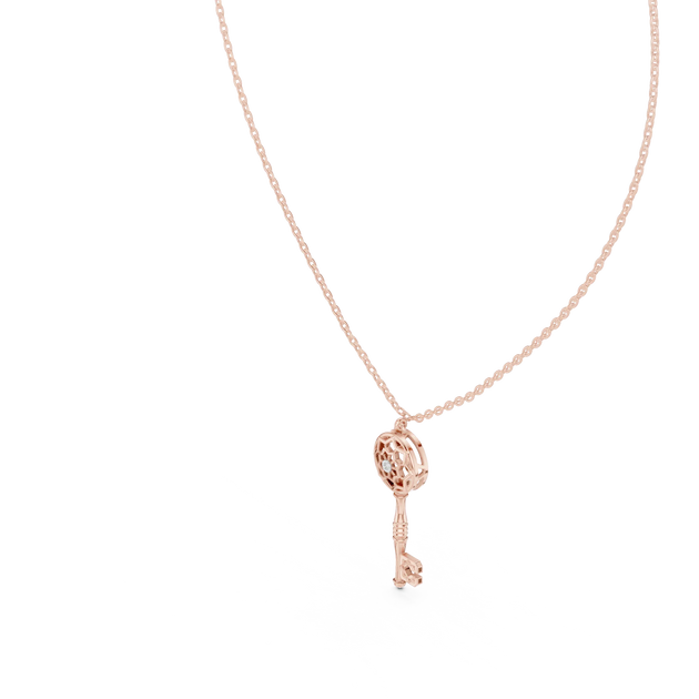 Front-view: Round Diamond Necklace with Prong Setting in 14k Rose Gold - Lab Grown - Driona Jewels