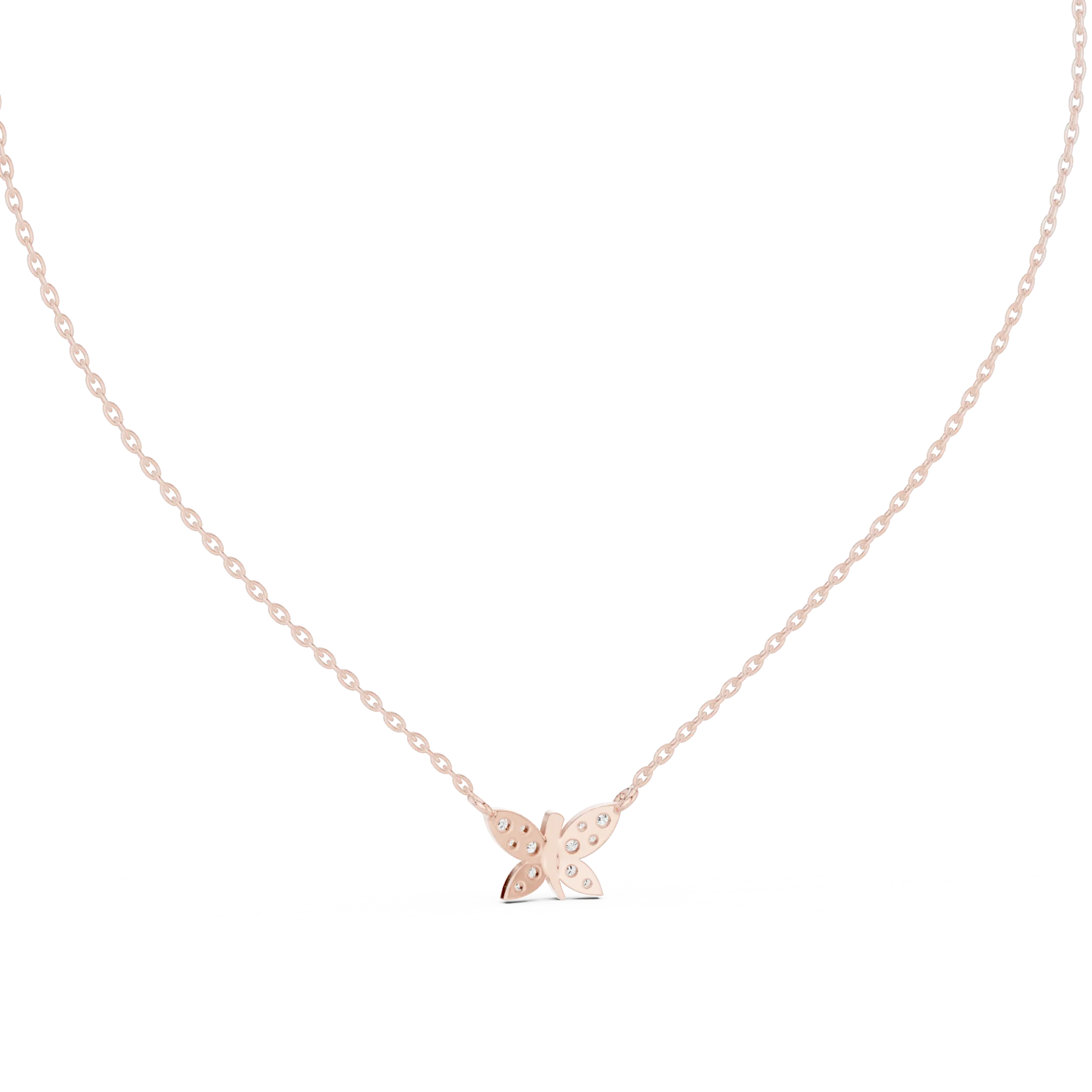 Front-View: Round Diamond Necklace with Prong Setting in 14k Rose Gold - Lab Grown - Driona Jewels