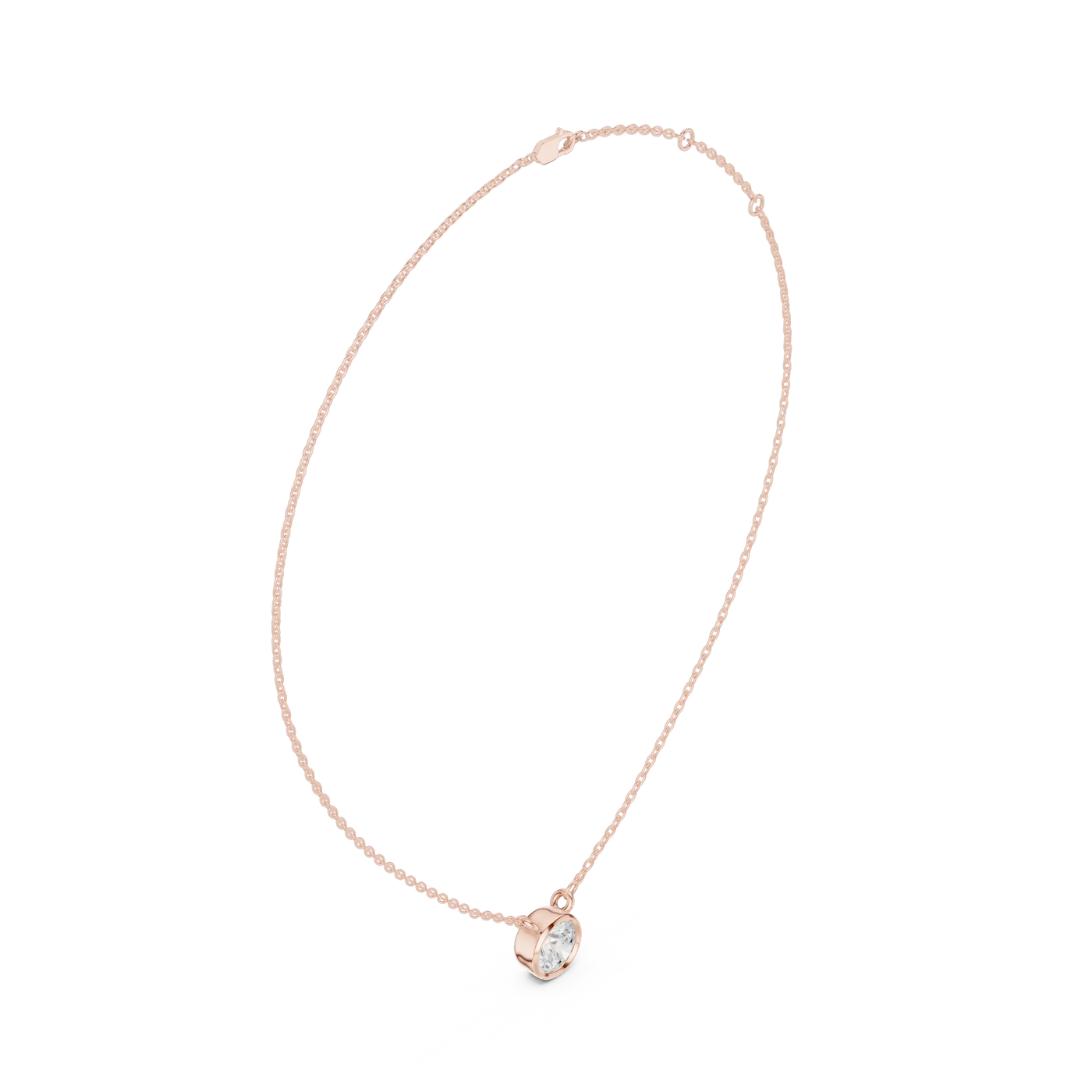 Front-view: Round Diamond Necklace with Prong Setting in 14k Rose Gold - Lab Grown - Driona Jewels