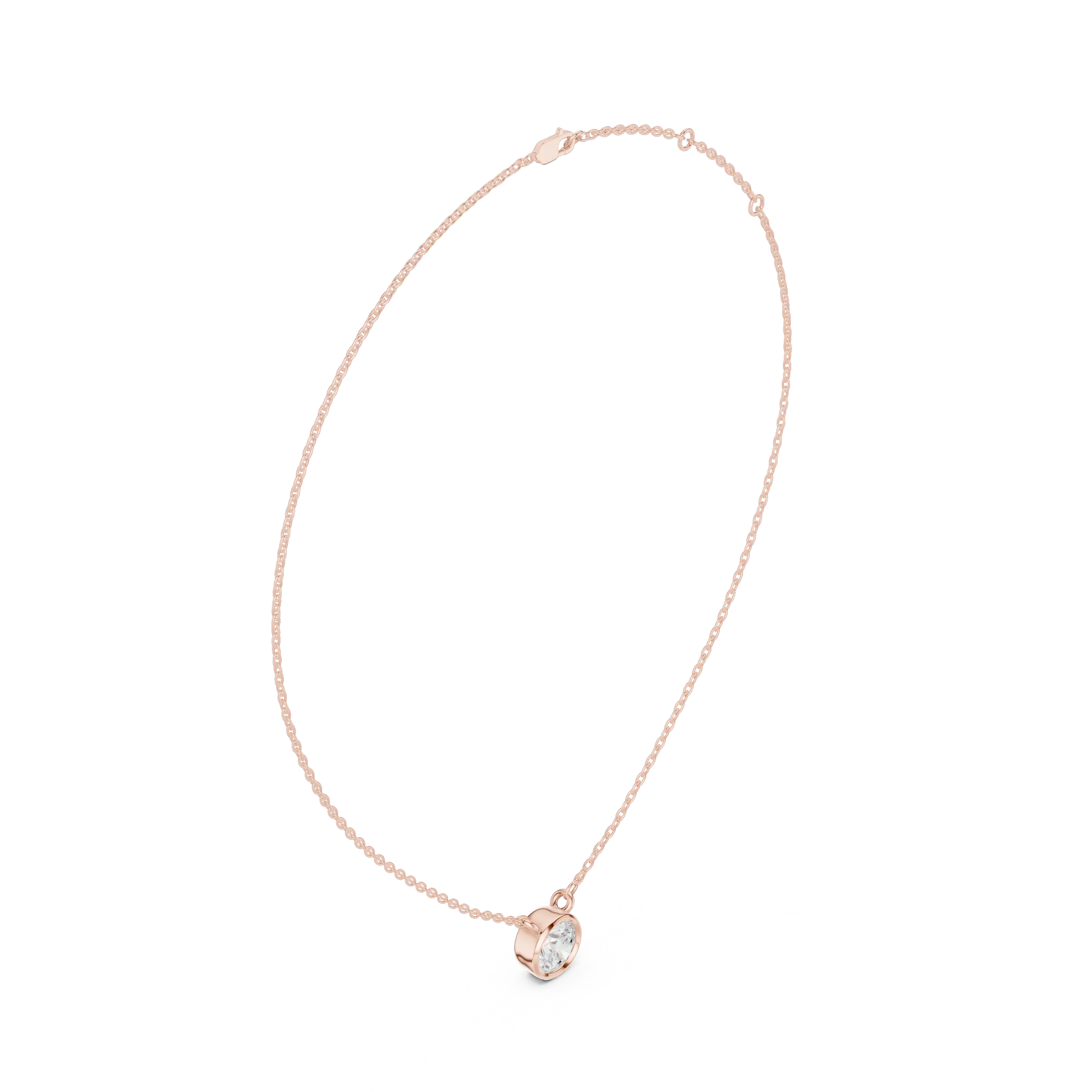 Front-view: Round Diamond Necklace with Prong Setting in 14k Rose Gold - Lab Grown - Driona Jewels