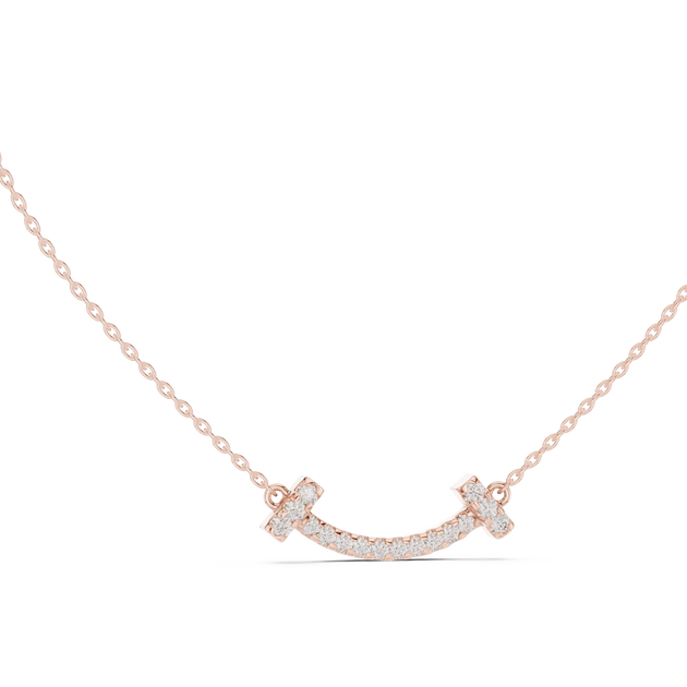 Front-View: Round Diamond Necklace with Prong Setting in 14k Rose Gold - Lab Grown - Driona Jewels