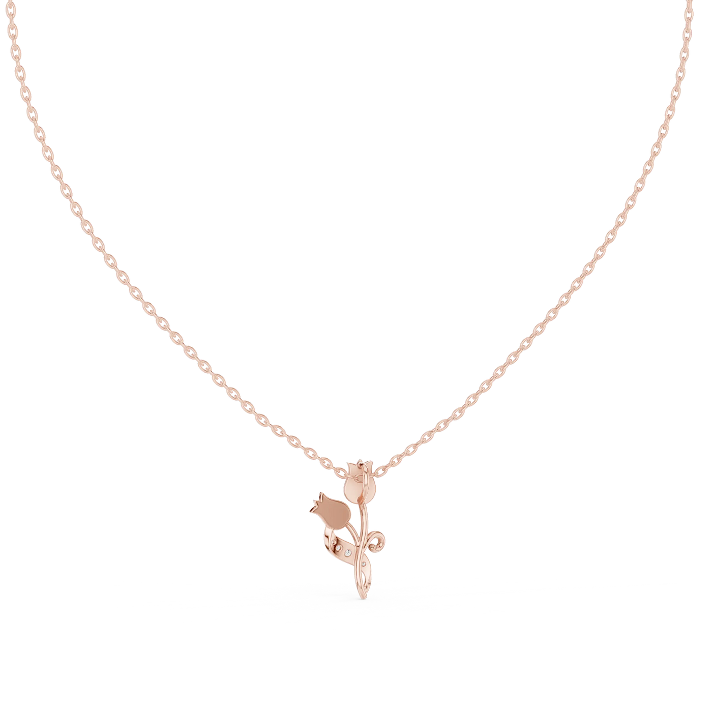 Front-View: Round Diamond Necklace with Prong Setting in 14k Rose Gold - Lab Grown - Driona Jewels