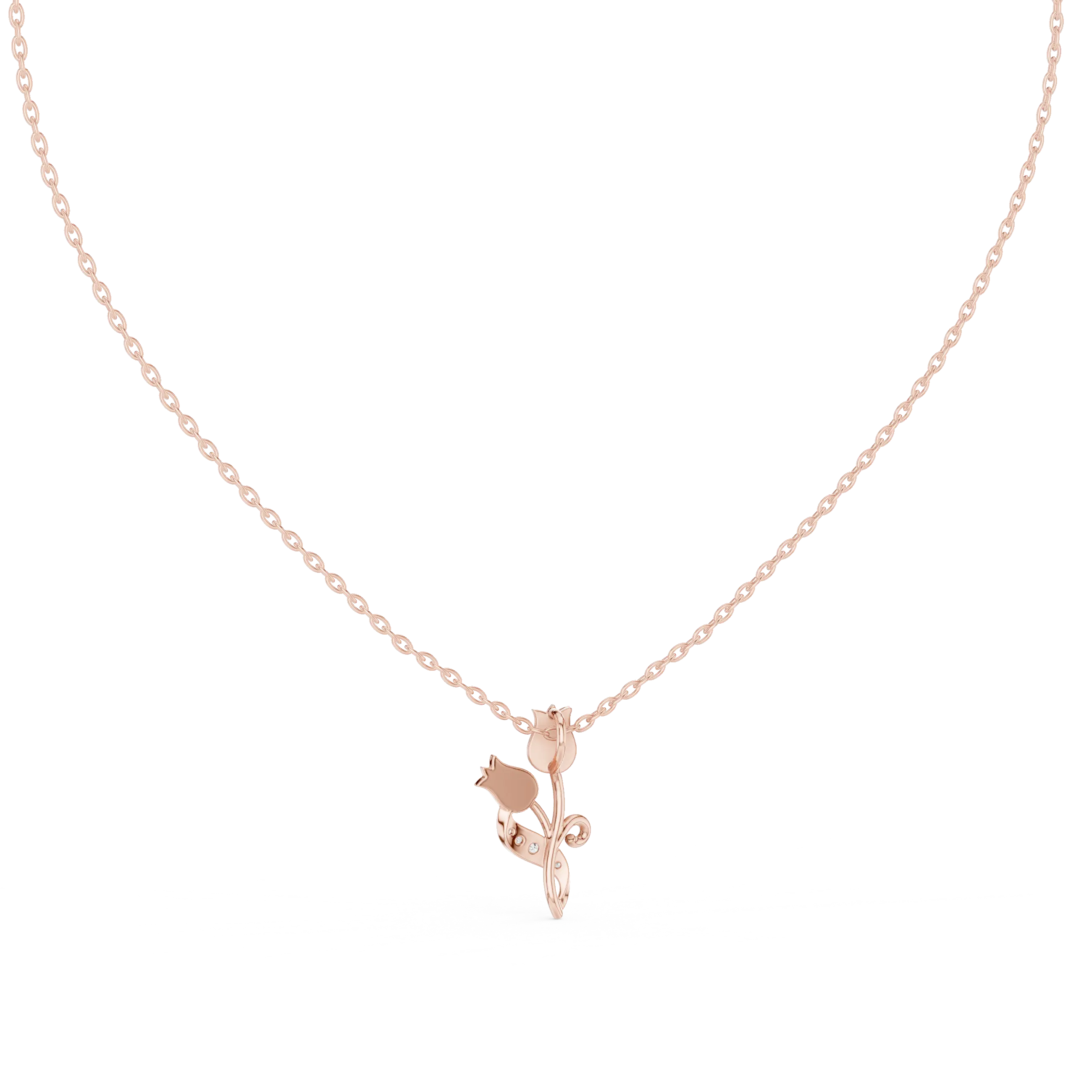 Front-View: Round Diamond Necklace with Prong Setting in 14k Rose Gold - Lab Grown - Driona Jewels