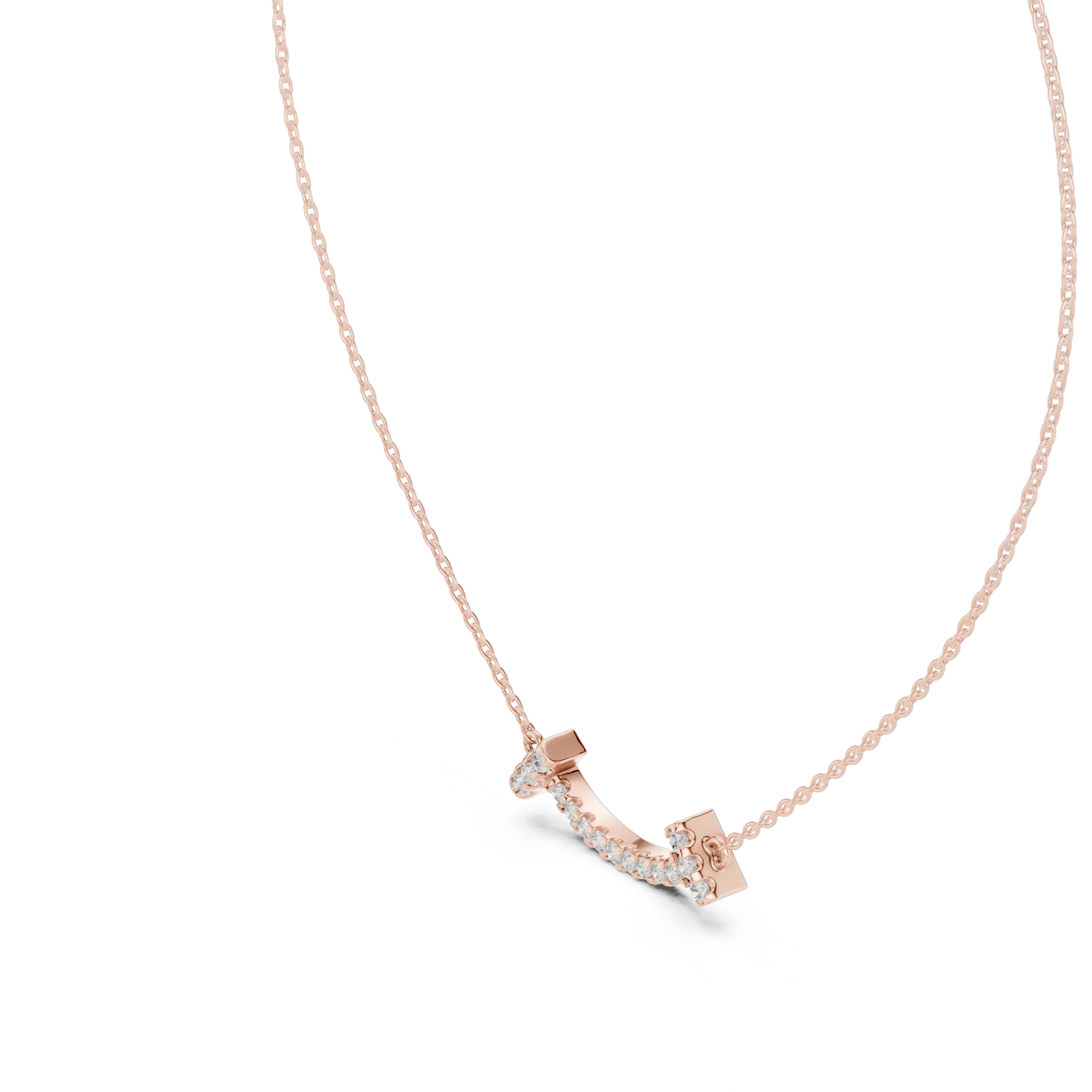 Three-quarter-view: Round Diamond Necklace with Prong Setting in 14k Rose Gold - Lab Grown - Driona Jewels