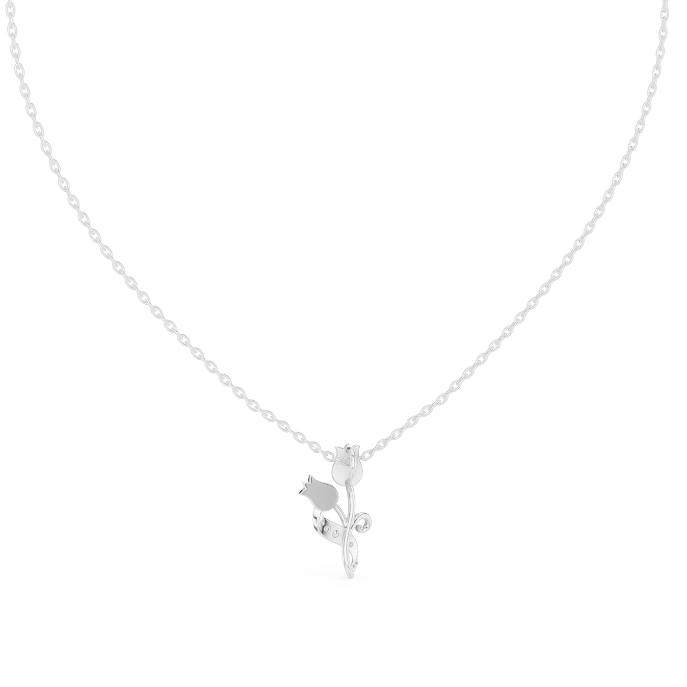 Front-view: Round Diamond Necklace with Prong Setting in 14k White Gold - Lab Grown - Driona Jewels