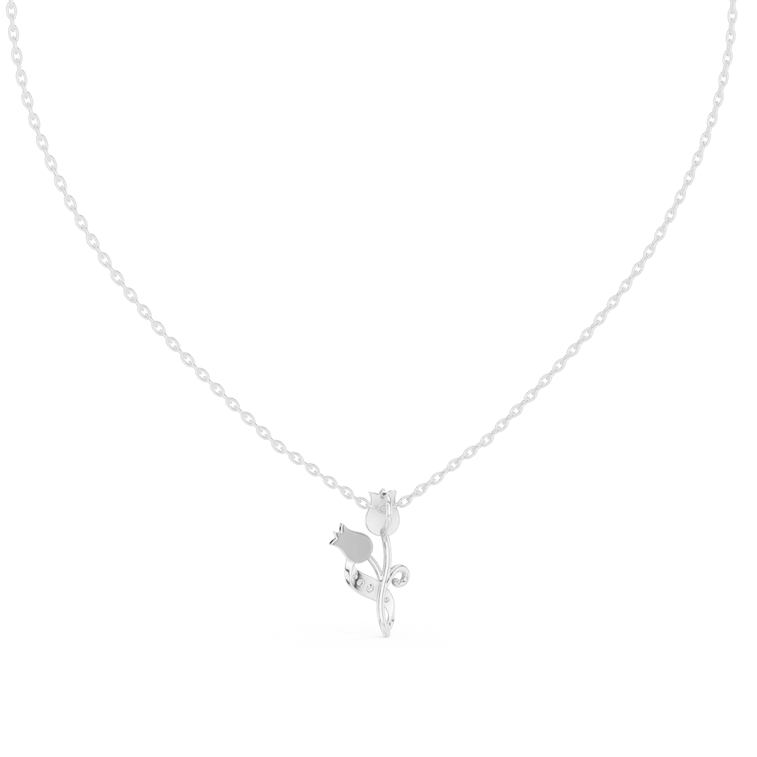 Front-view: Round Diamond Necklace with Prong Setting in 14k White Gold - Lab Grown - Driona Jewels