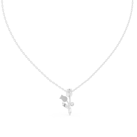 Front-view: Round Diamond Necklace with Prong Setting in 14k White Gold - Lab Grown - Driona Jewels