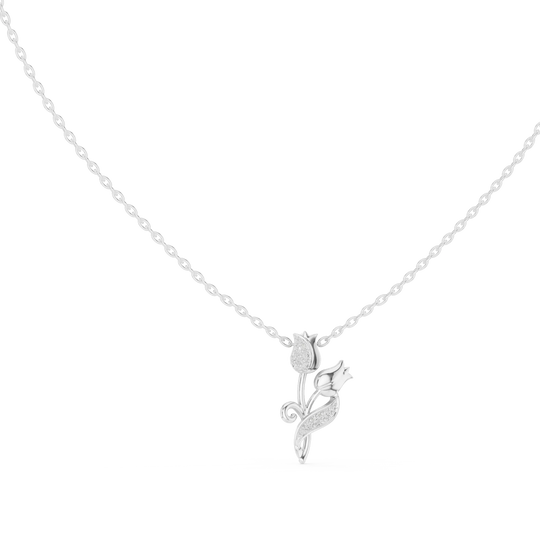 Front-view: Round Diamond Necklace with Prong Setting in 14k White Gold - Lab Grown - Driona Jewels