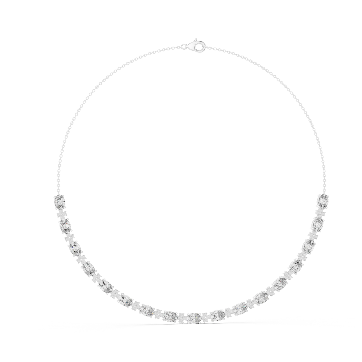 Front-View: Round Diamond Necklace with Prong Setting in 14k White Gold - Lab Grown - Driona Jewels