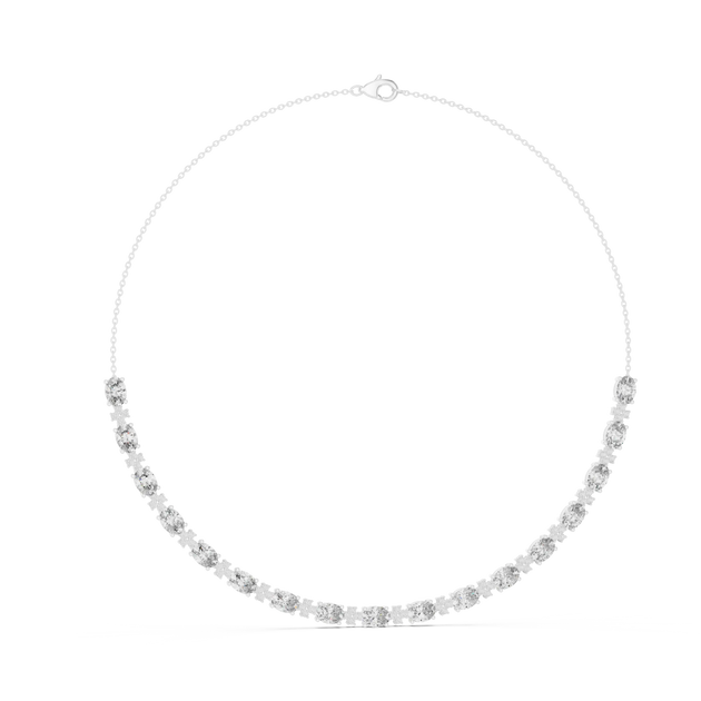 Front-View: Round Diamond Necklace with Prong Setting in 14k White Gold - Lab Grown - Driona Jewels