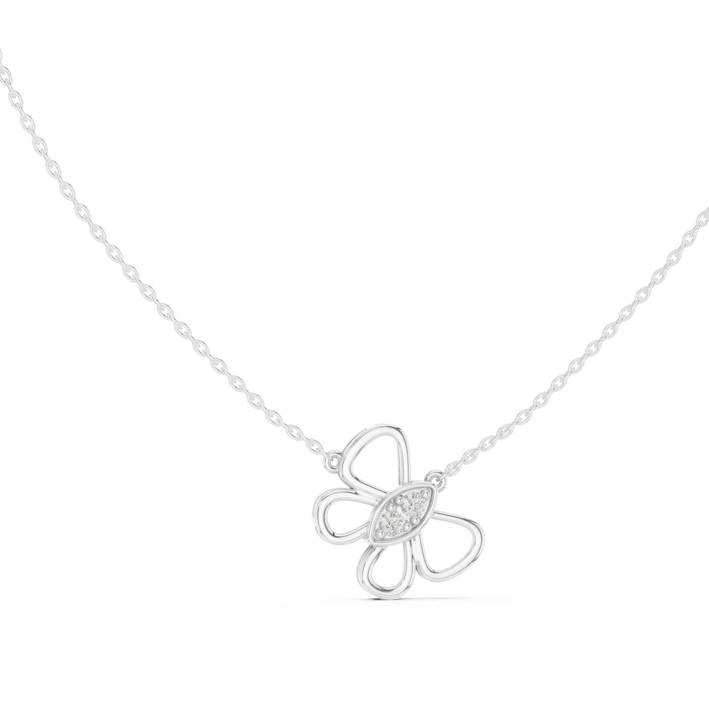 Front-View: Round Diamond Necklace with Prong Setting in 14k White Gold - Lab Grown - Driona Jewels