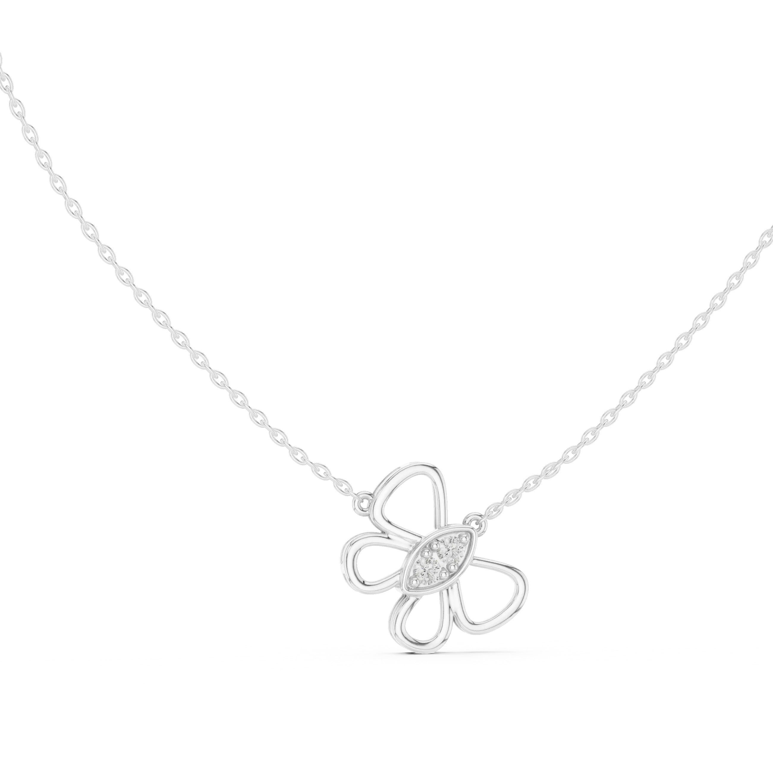 Front-View: Round Diamond Necklace with Prong Setting in 14k White Gold - Lab Grown - Driona Jewels