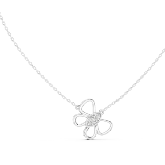 Front-View: Round Diamond Necklace with Prong Setting in 14k White Gold - Lab Grown - Driona Jewels